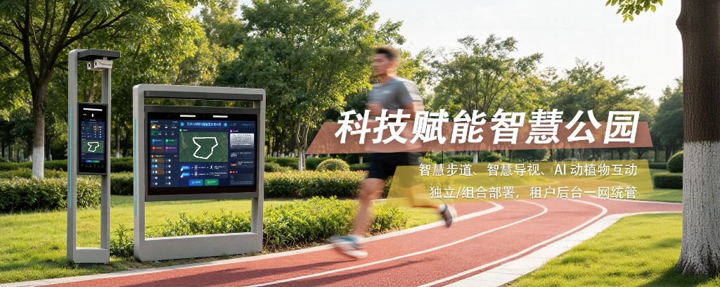 科技赋能智慧公园：智慧步道、智慧导视、AI 动植物互动，独立或组合部署，租户后台一网统管